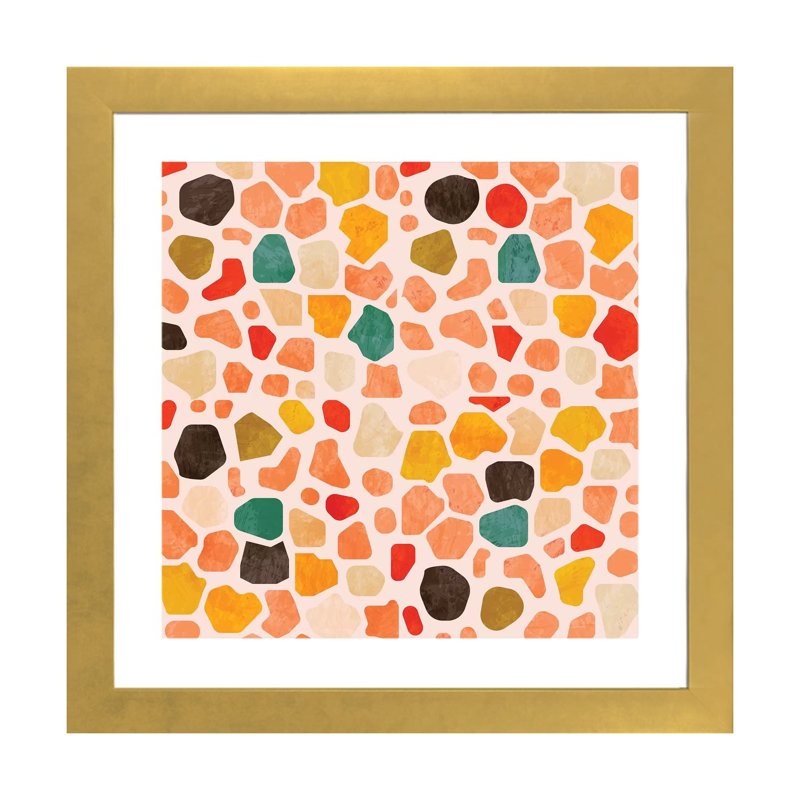 Terrazzo mosaïque par Ana Rut Bré - impression d'art graphique, H 24 po x l 24 po x p 1 po, Papier encadré doré, Blanc