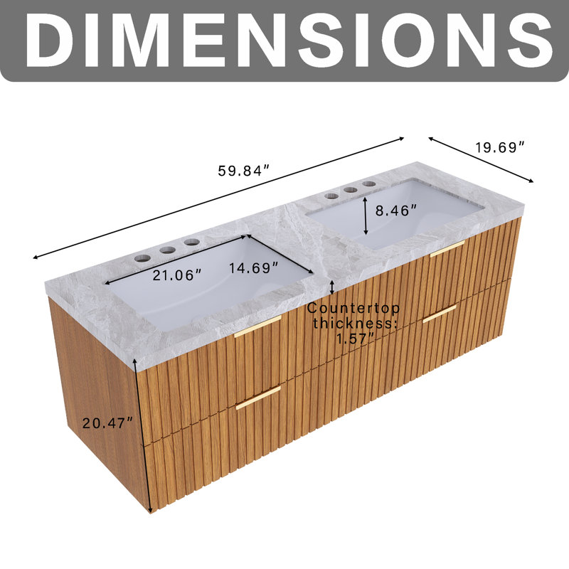 60 Inch Modern Wall-Mounted Floating Bathroom Vanity