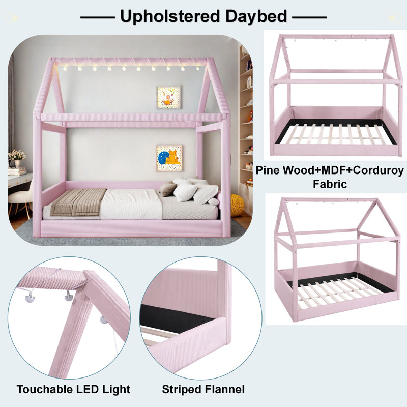 Upholstered Daybed With Led Light Strips, Pink