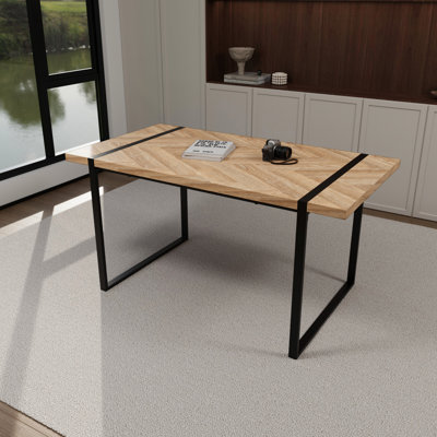 59" Industrial Modern Dining Table With 1.5" Thick Wood Tabletop And Metal Frame, Fits 4 - 6 People For Social Events , , 6,
