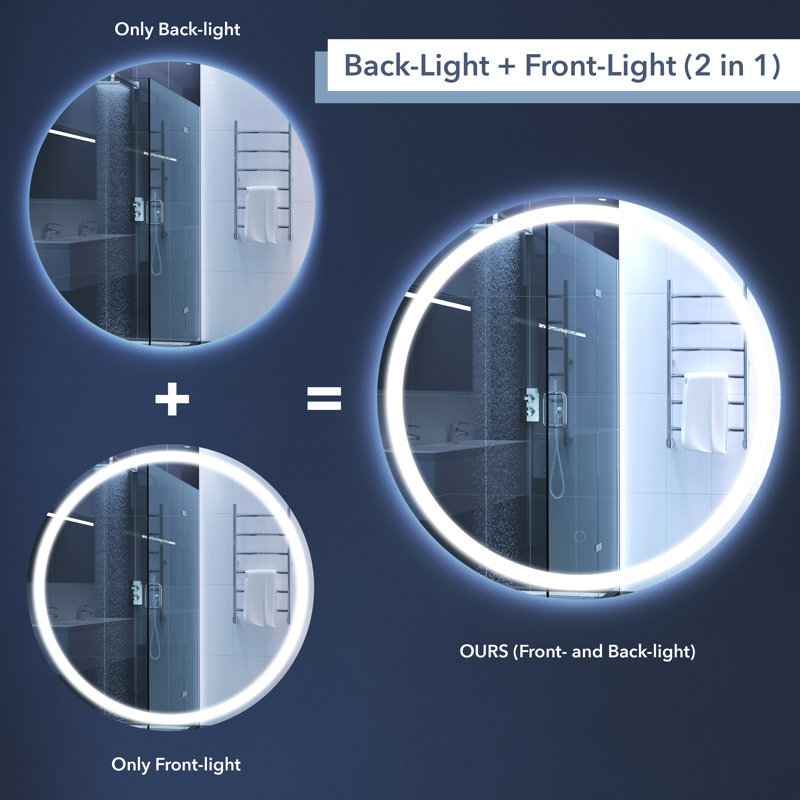 Dane 28 in. W x 36 in. H Large Oval Frameless Dimmable Anti-Fog Front and Backlit Tri-Color LED Wall Bathroom Vanity Mirror