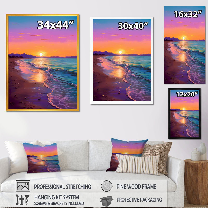 Coucher de soleil harmonie côtière sérénité I, Toile tendue, H 32 po x l 16 po x P 1 po