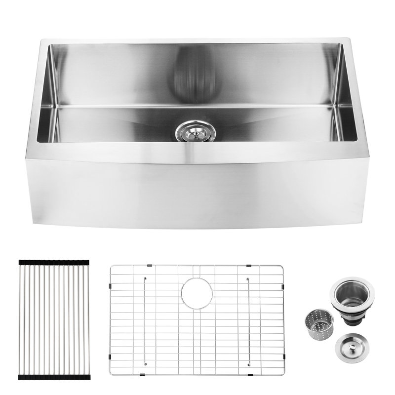 33"X21"X10" Apron Sink - Stainless Steel, Single Bowl, To Dents And Rust, Stain- Design Aspect, Easy Clean, , 16 Gauge Interior Feature, Gauge, Nickel