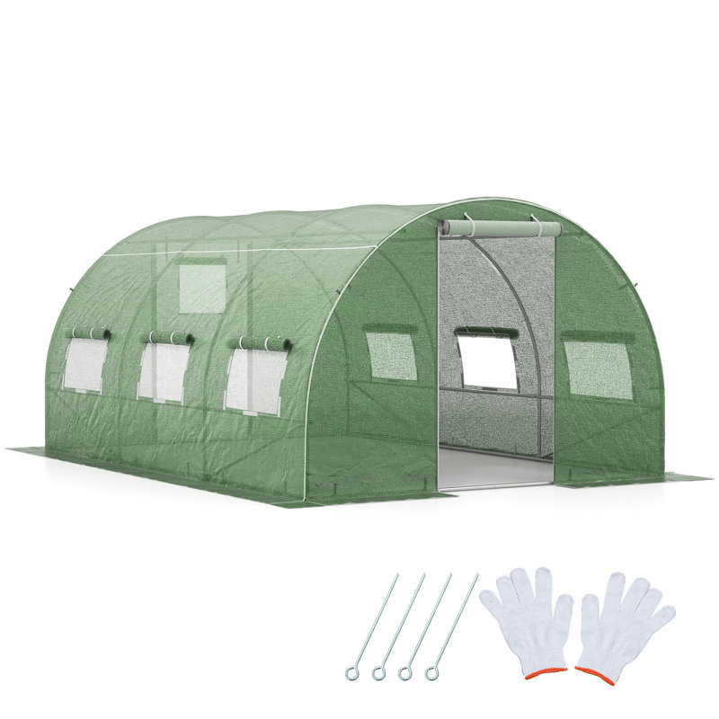 400 X 300 X 200 Cm Outdoor Walk-In Tunnel Greenhouse Roll-Up Windows-Green