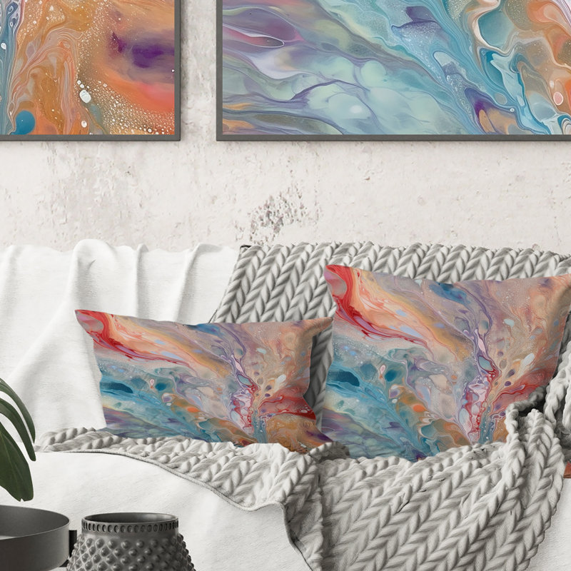 Blue Pink Luminous Liquids I - Abstract Printed Throw Pillow
