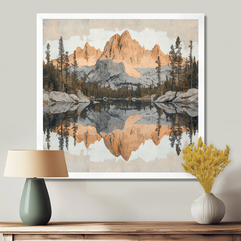 Geneta Mountains Woodland Reflection In Canada II - montagnes, art mural, H 16 po x l 16 po, Blanc