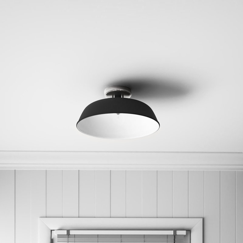 Plafonnier semi-encastré 1 lumière Bethany, H 6,88 po x l 15 po x P 15 po, Nickel poli, Noir mat