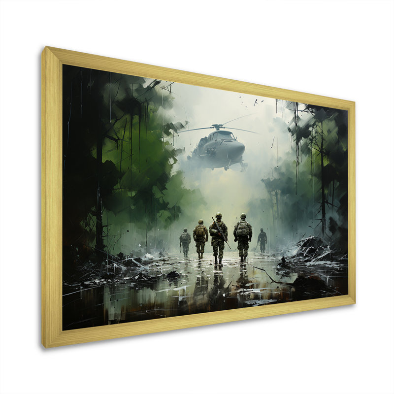 Vietnam, Militarty Landscape Warriors Resilience, Cadre doré simple, H 16 po x l 32 po x P 1 po