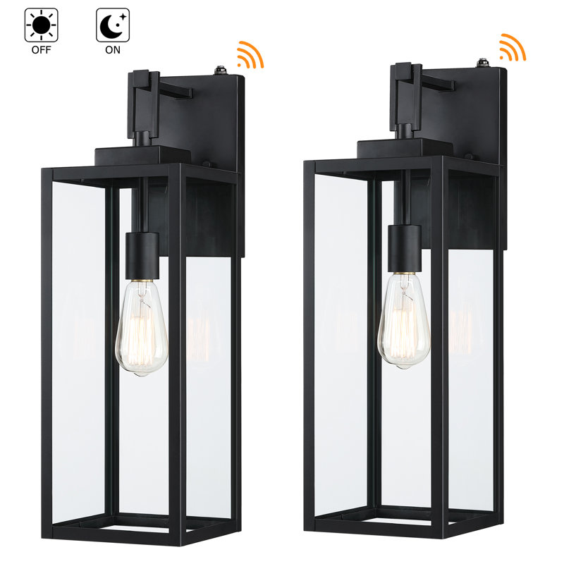 Citron 1-Light Matte Black Outdoor Wall Lantern with Dusk to Dawn