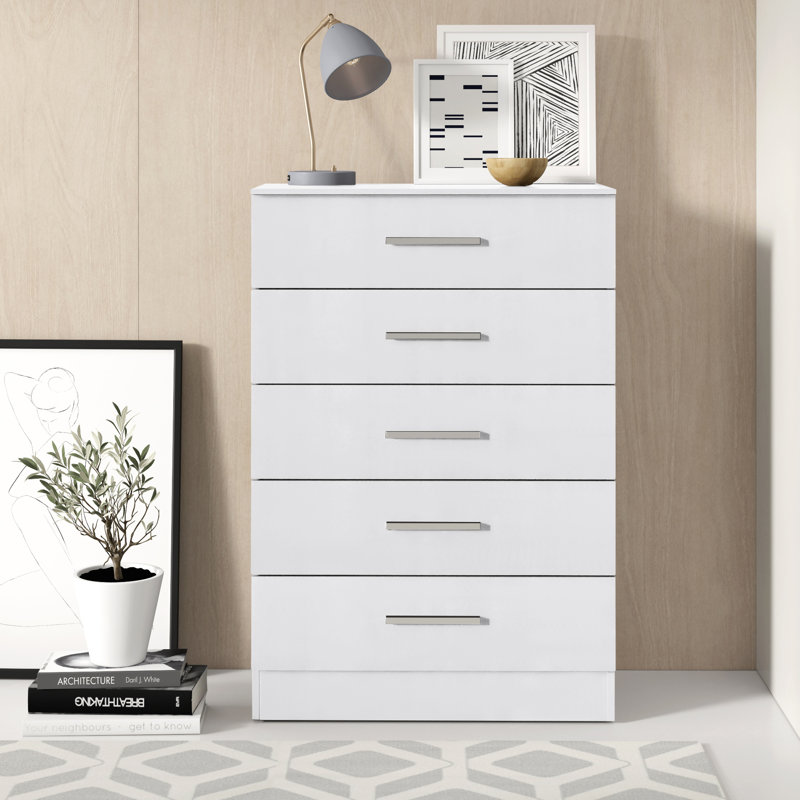 Commode 5 tiroirs Alanii, Blanc
