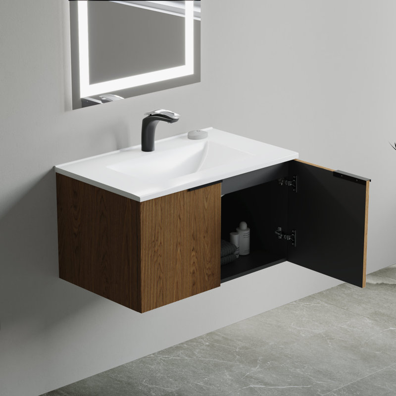 30" Single Vanity Set, Base, Ceramic Top, Walnut