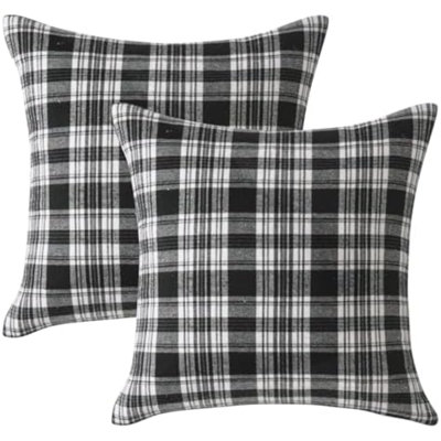 Halloween Plaid Pillow Covers Scottish Tartan 18x18 Black and White
