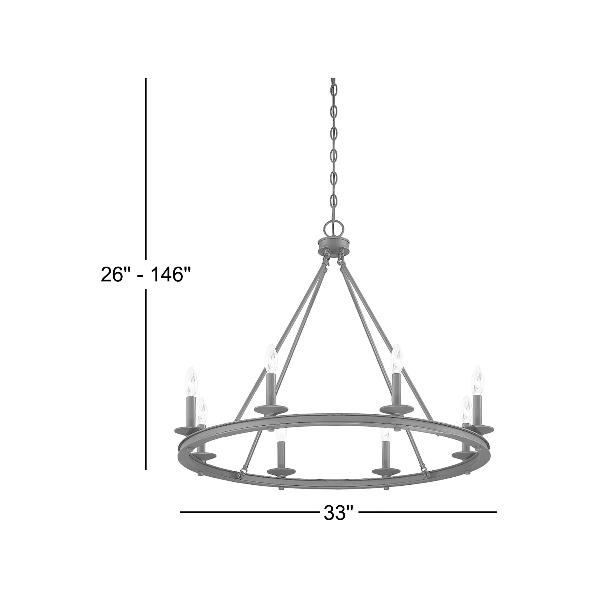 8 - Light Dimmable Chandelier, 8, Matte Black, 25" H x 33" W x 33" D