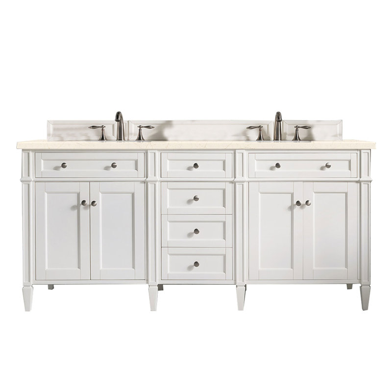 Meuble-lavabo double l 72 po Dussault, Blanc brillant, Pierre de savon anthracite, 8 po
