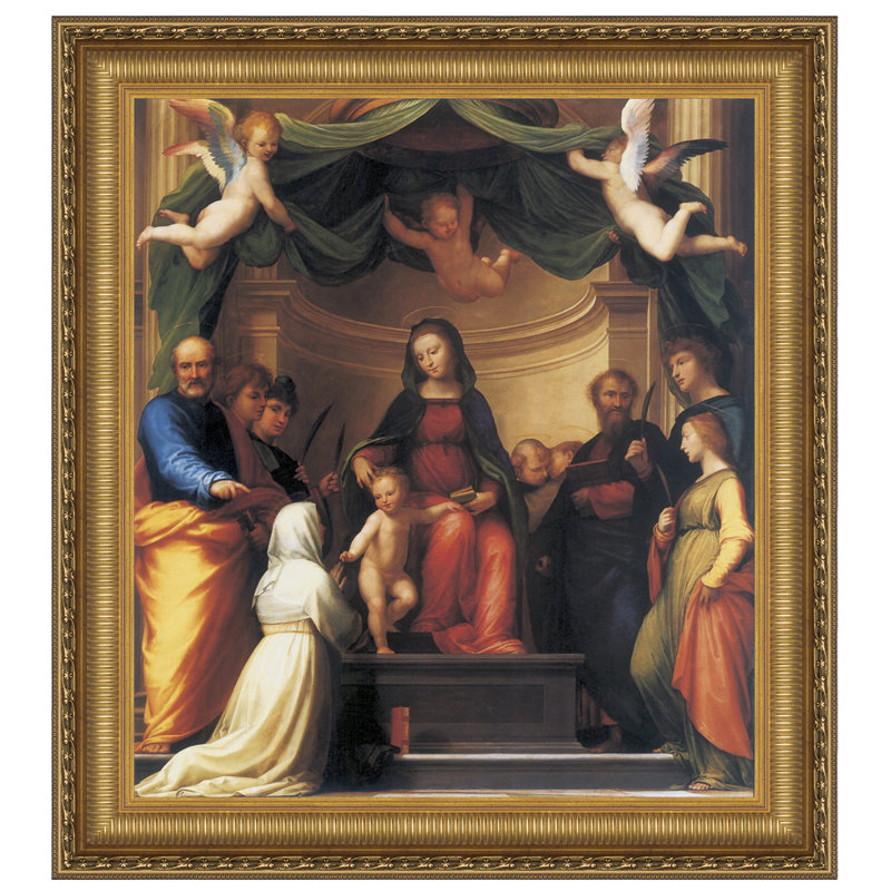 Mystic Marriage of St. Catherine Religious Canvas Painting with Gold Frame