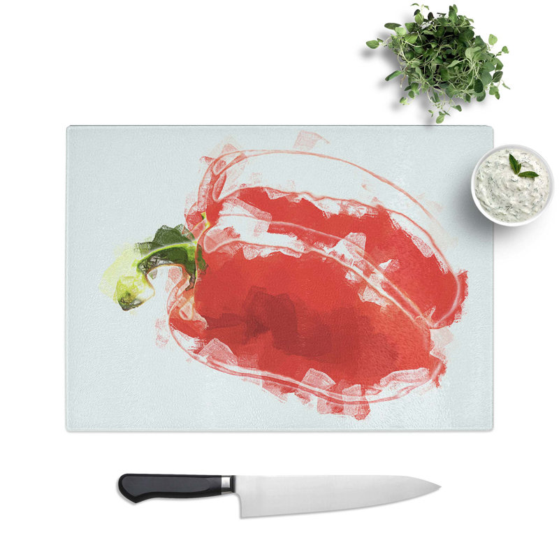 Glass Lone Red Bell Pepper in Abstract Chopping Board, 28.5 cm W x 20 cm L