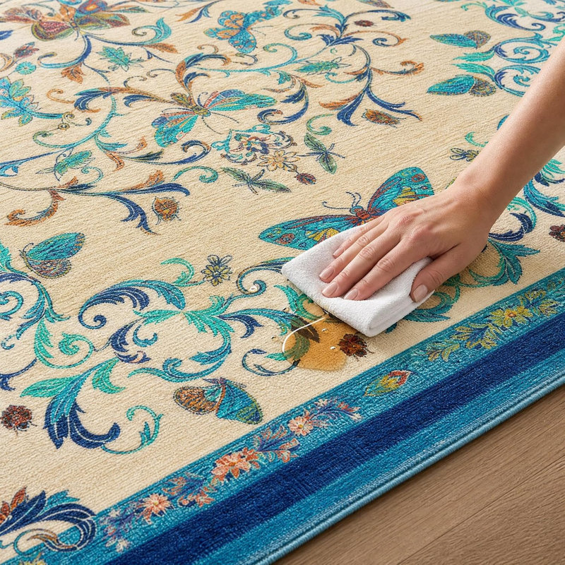Tapis oriental doux en laine synthétique à motif géométrique, Indigo, 8 x 10 pi