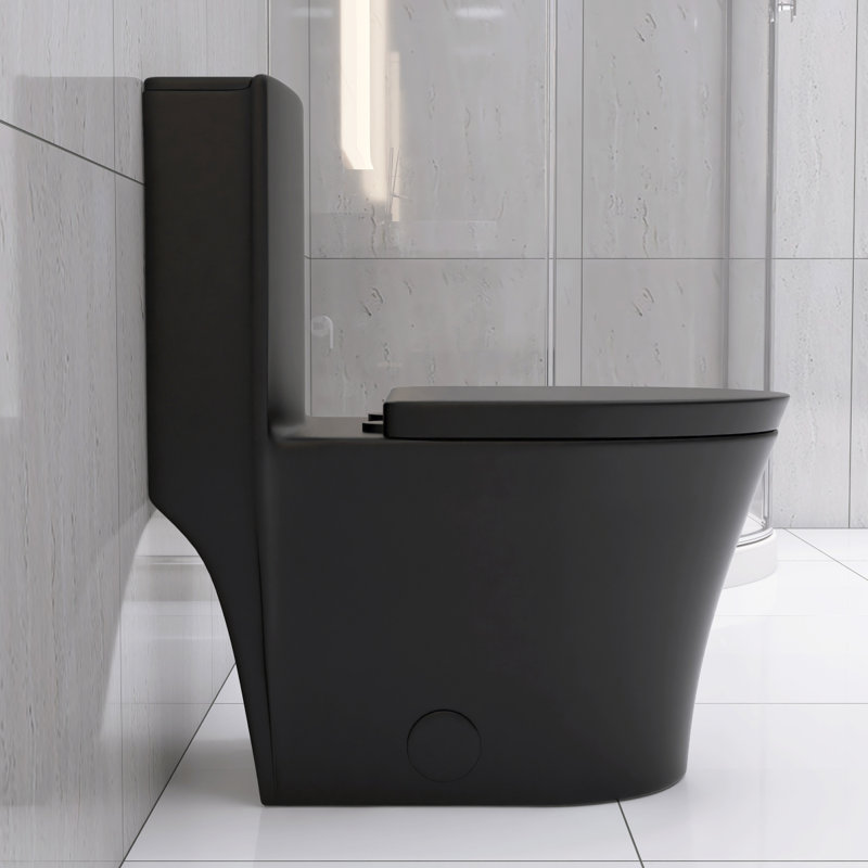 Matte Black Elongated One Piece Toilet Dual Flush 1.1/1.6 GPF Water Saving Map 1000G,Matte Black, Matte Black