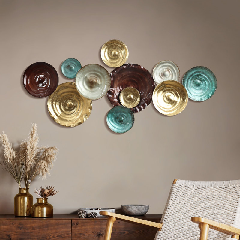 Décoration murale abstraite moderne en métal de 47 po avec disques texturés multicolores, décoration murale contemporaine