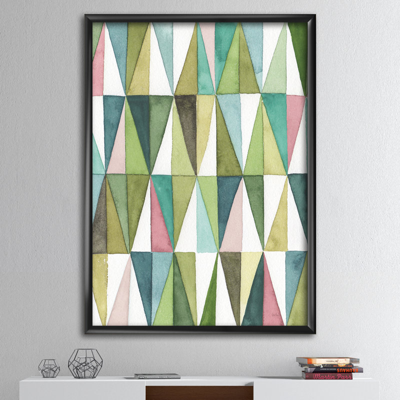 « mixed green geometric pattern ii », reproduction d’image sur toile, Cadre noir, H 46 po x l 36 po x P 1,5 po