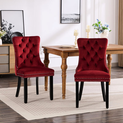 Elegant Velvet Dining Chairs Set Of 2, Upholstered Tufted Accent Chairs For Kitchen Dining Room, Classic Mid-Century Modern Style