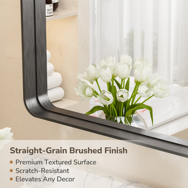 Tyro Bathroom Decorative Home Décor Corner Hangs Bathroom Mirror, Rectangle, Matte Black, 36" x 24"