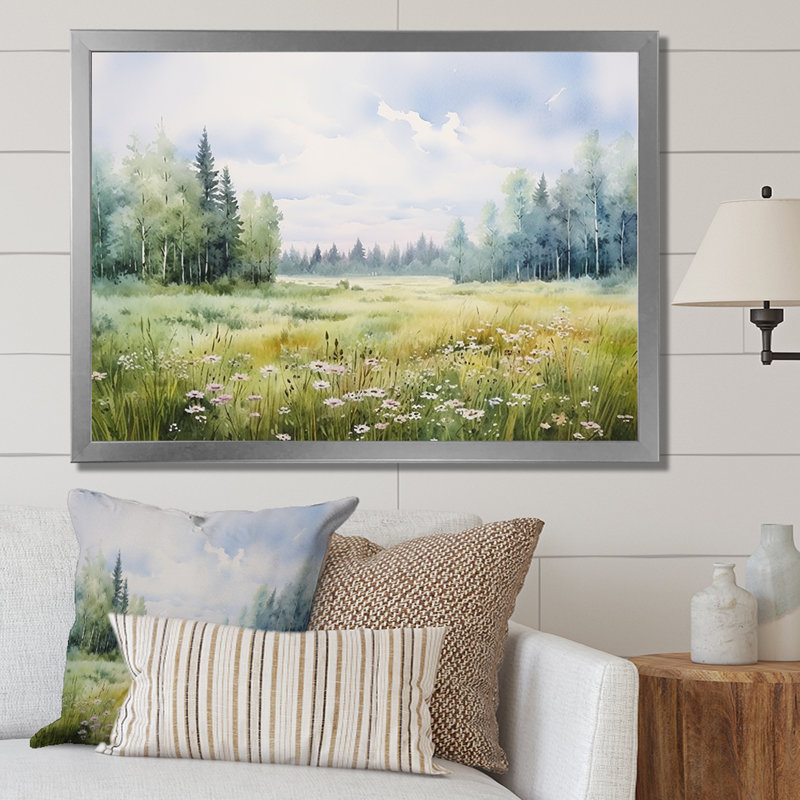 Meadow Scenery Minimalisme V - Art mural prairie, H 16 po x l 32 po x P 1 po, Toile tendue
