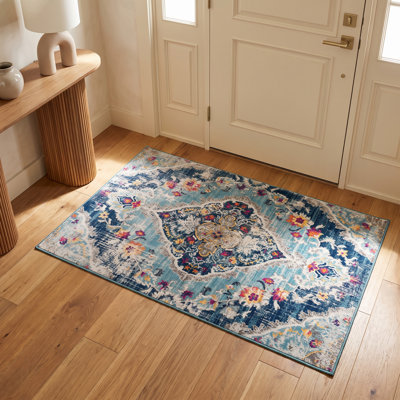 Tapis bleu abstrait Kymiere