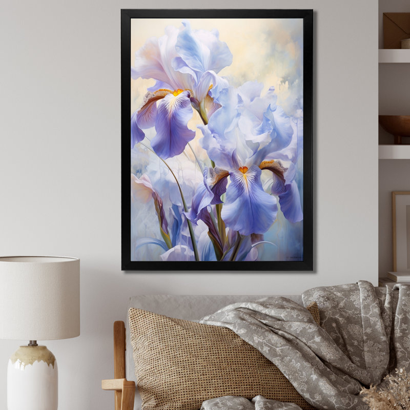 Impression romantique sur toile rose et mauve iris, Cadre photo noir, H 20 po x l 12 po x P 1 po