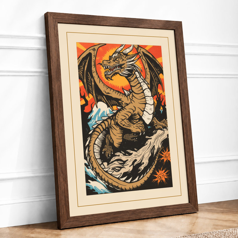 Coiled Dragon Japandi - Framed Print, A2 - 59.4 x 42.0 cm, Walnut