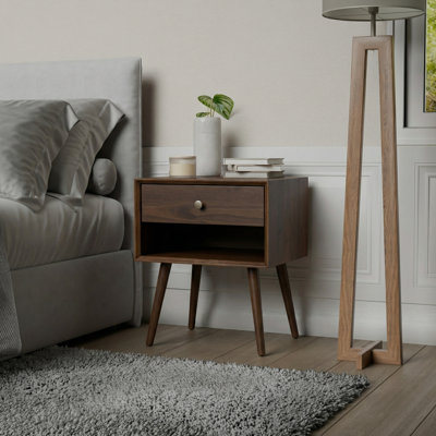 Mcm 1 Drawer Solid Wood Nightstand Walnut