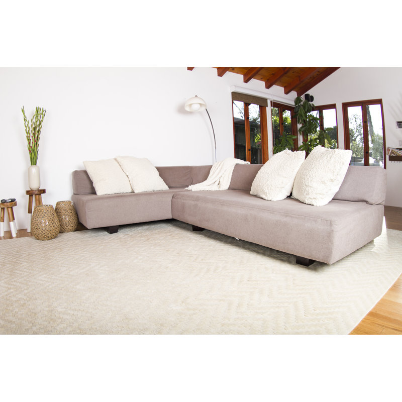 Demani Wool Chevron Area Rug in Linen, Rectangle 14' x 18'
