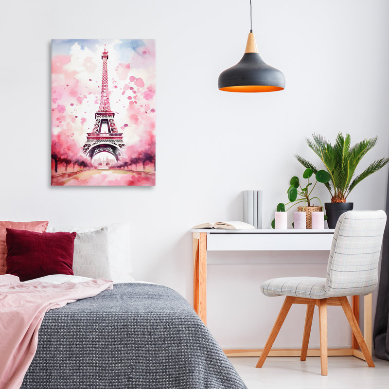 Toile Blush Watercolor Eiffel Tower, design par Creative Studio, H 24 po x l 16 po
