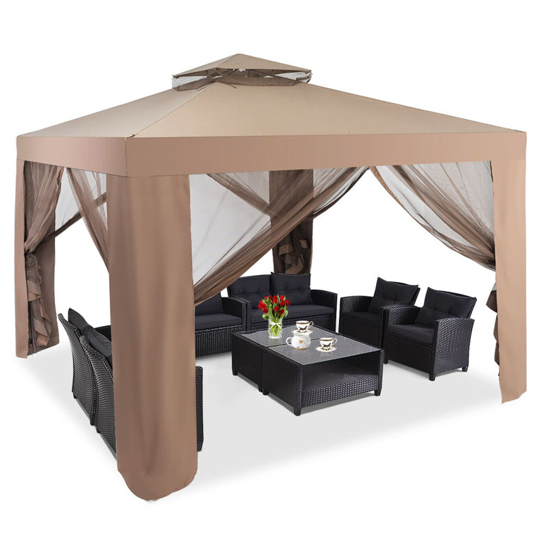 10 Ft. W x 10 Ft. D Metal Soft-top Patio Gazebo, Brown