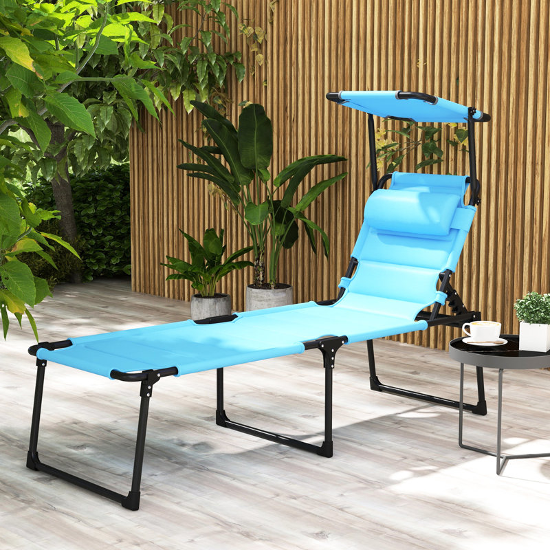 Blue Camping Hiking Beach Lounge Chair - 4-Level Adjustable , Folding, With Sunshade & Pillow Folding Chaise For Outdoor Comfort