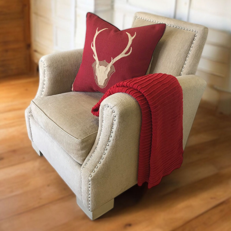 Oh Deer Cotton Feathers Throw Pillow, Red