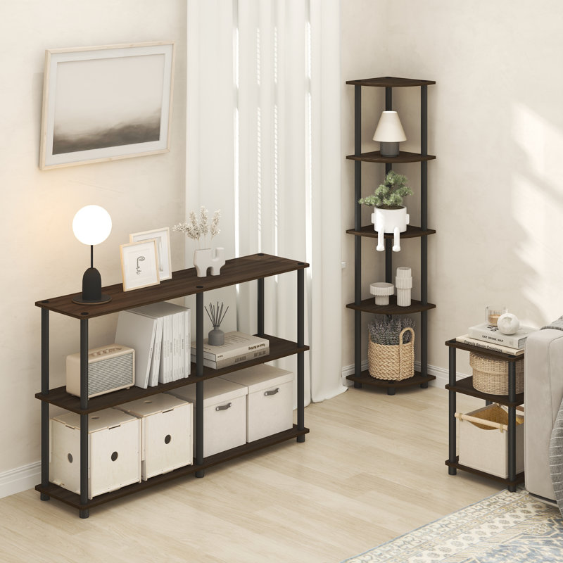 Telise 34.04cm W Manufactured Wood Bedside Table, Brown Walnut/Black