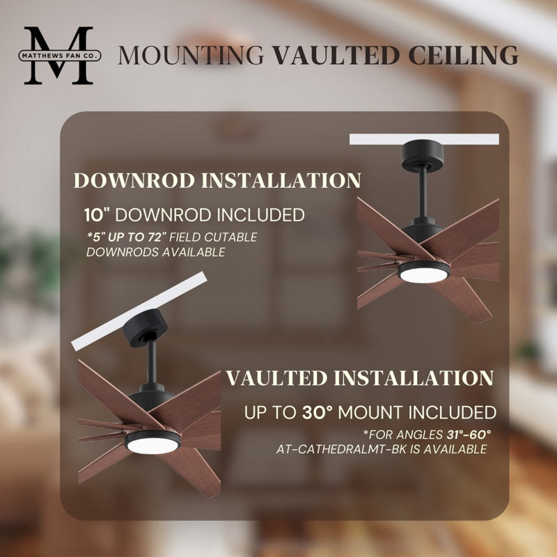 Ariella - Eight Blade Ceiling Fan - Integrated LED - Matte Black Finish - Matte White Blades, Matte Black, Walnut Tone