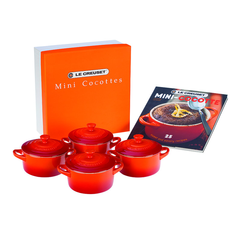 Le Creuset Stoneware Cocottes W/ Mini-Cocotte Cookbook, 8Oz. Each, Flame