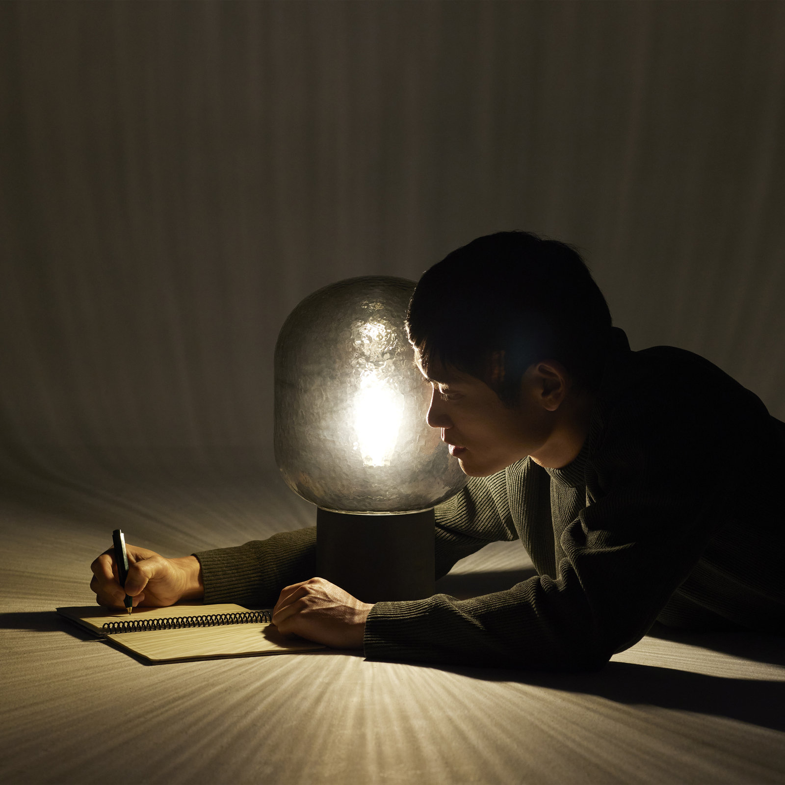 Bruce LED Table Lamp with Cement Base and Textured Glass Dome