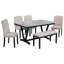 Table de salle à manger de style moderne 6 pièces avec 4 chaises et 1 banc, table avec placages marbrés et pieds en V