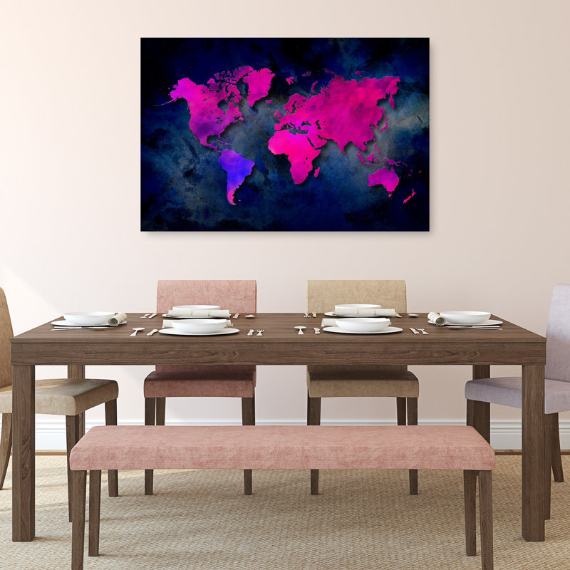 «Vibrant Abstract World Map Abstract», art mural contemporain, H 32 po x l 48 po