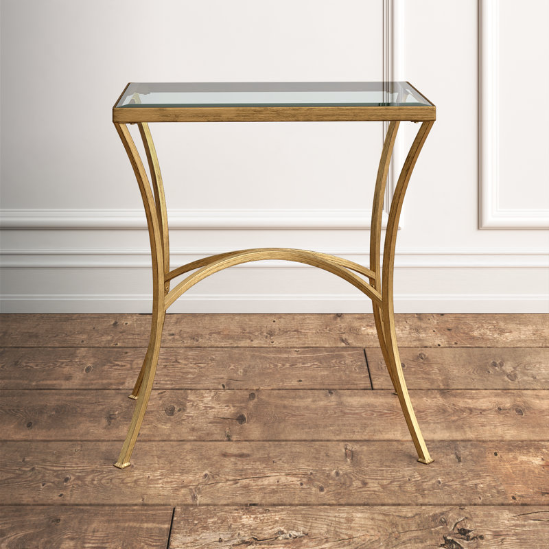 Antiqued Gold Leaf Rectangular Glass Top End Table