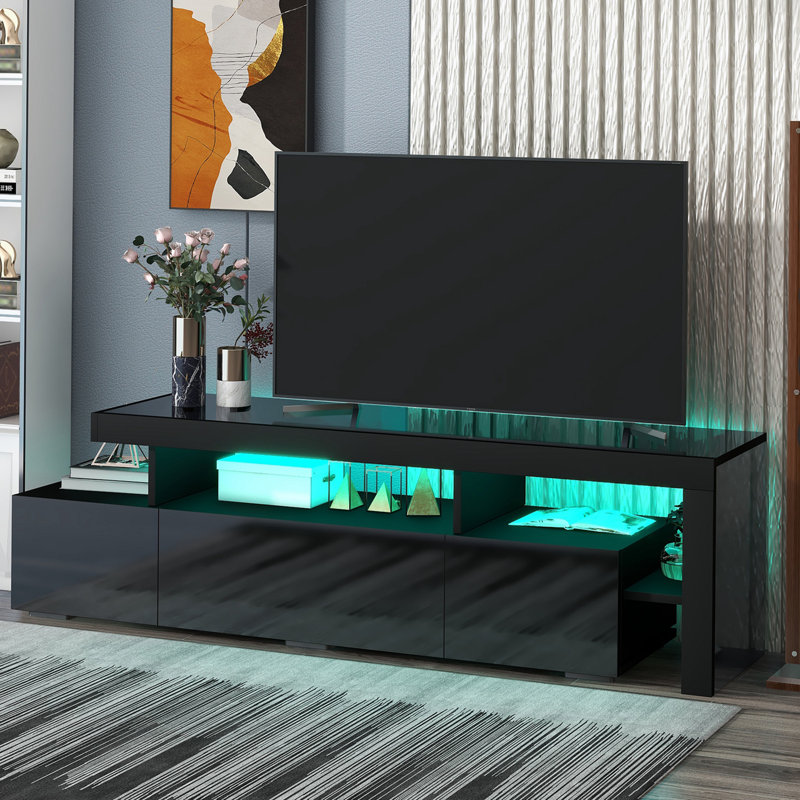 Meuble télé Mid-Century avec meuble télé et lumière DEL, Noir