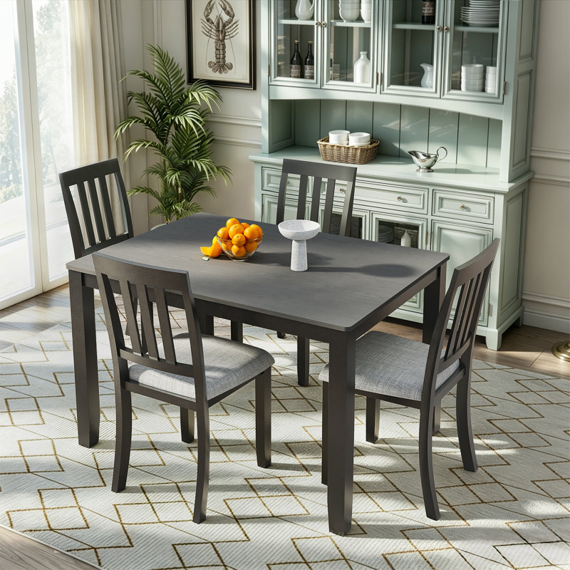 5-Piece 48" Rectangular Dining Table Set, 5-Piece Set, Black/Gary