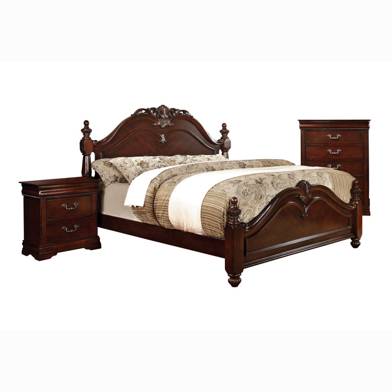 Ensemble de chambre à coucher standard Treska, Très grand lit, Ensemble de 3 pièces : lit, table de chevet, comm