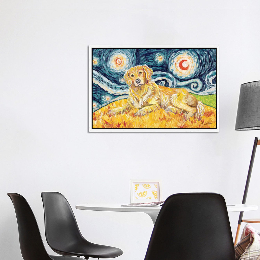 Golden Retriever On A Starry Night von Gretchen Kish Serrano - Galerie-verpackte Leinwand Giclée auf Leinwand