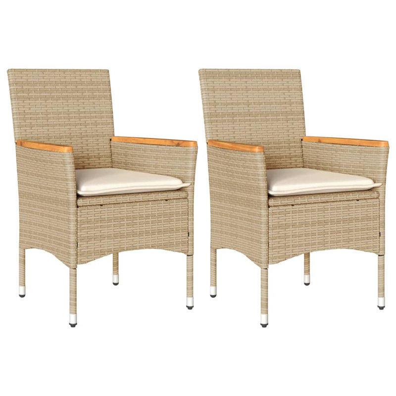 Chaises de patio avec coussins, 2 pièces, rotin de polyester