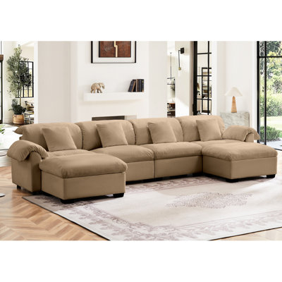 4 Seater U Shaped Sectional With Blanket Storage - Tan Velvet For Seaters Chic