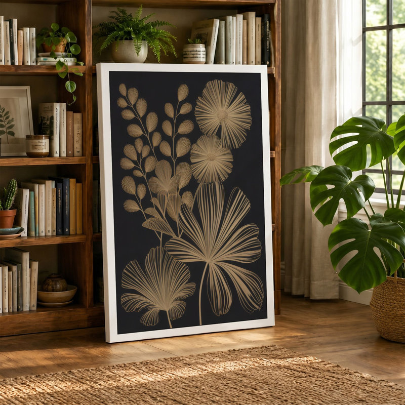 Geometric Botanica Botanical 1 Piece Wrapped Canvas Wall Art, 24x16 - 61.0 x 40.6 cm, Ochre Border